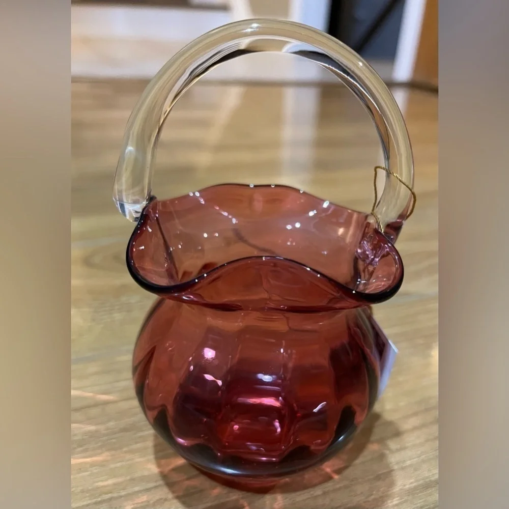 Nantucket Glassworks Cranberry Ruffled Glass Basket